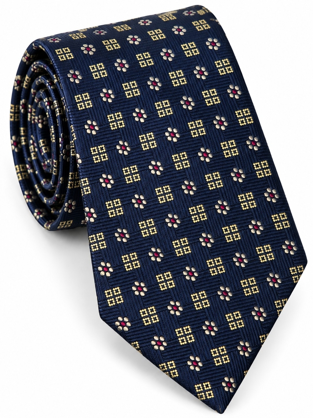 Barneys New York 100% Silk Navy Gold Geometric Floral Italian Tie